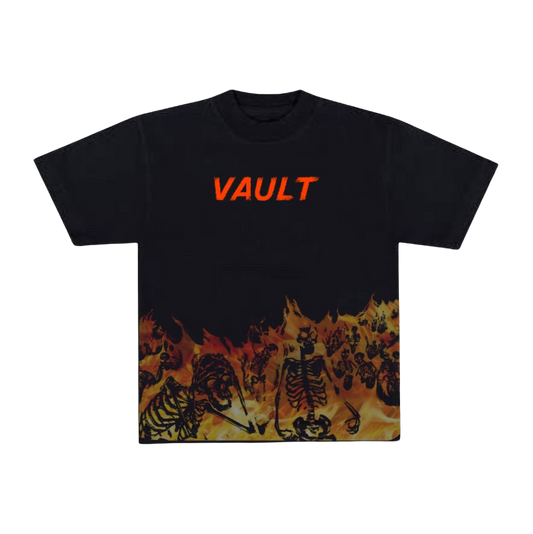 "Vault" Orange Burning Skeleton Tee
